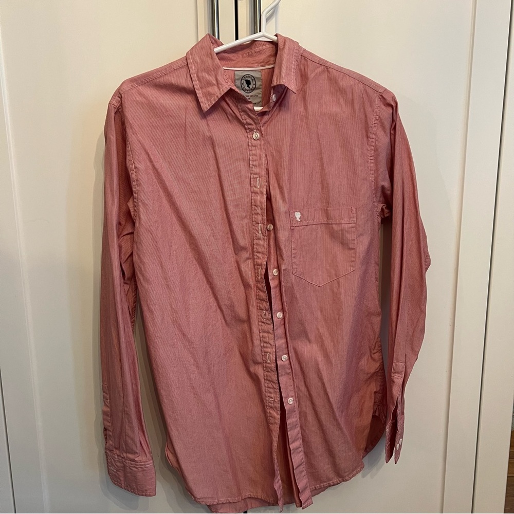 Aritzia // Talula Boyfriend Fit Red + White Oxford, Size Small
